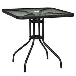 Outsunny Garden Table Знімний металевий 76x76 см Атмосферостійкий квадратний балконний стіл з отвором для парасольки, Нековзний фуршетний стіл Кемпінговий стіл Патіо Стіл для патіо Стіл для патіо Стіл для відкритого саду, патіо Балкон чорний