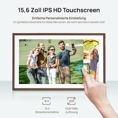 Цифровий фоторамка ARZOPA 15.6 дюймів: безлімітний хмарний зберігання, віддалена передача, FHD сенсорний екран. Чудовий подарунок!