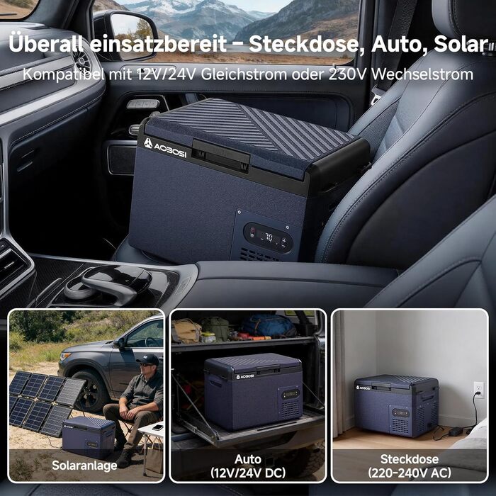 Автомобільний компресорний холодильник AAOBOSI 15л, IPX4, 12/230V, з Wi-Fi керуванням (-20°C до +20°C) для авто, кемпінгу, риболовлі