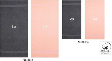 Комплект рушників Betz Palermo 6 шт: 2 банних 70x140 см, 4 рушники 50x100 см, сауна-рушник, антрацит/абрикос