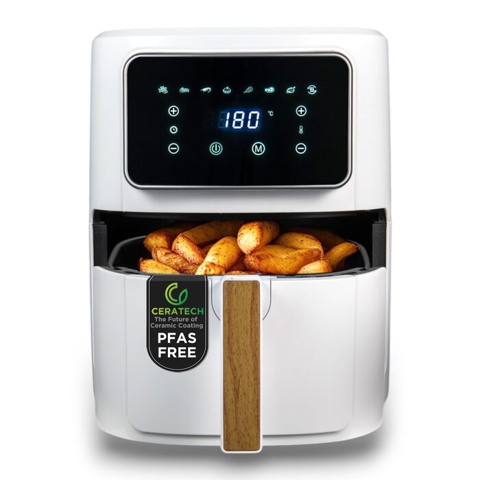 Аерофритюрниця Bergner Naturally 6.9L 1800W з керамічним покриттям, 8 програм, без PFAS, біла