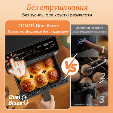 Фритюрниця повітряна COSORI Dual Blaze 6.4L з Wi-Fi - 11 функцій, сіра. Готування, випічка, гриль, хрусткий хліб та багато іншого!