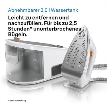 Парова станція Braun CareStyle 3 IS 3132 WH з підошвою FreeGlide 3D, тиск 6 бар, резервуар 2 л, 2400 Вт, білий/помаранчевий