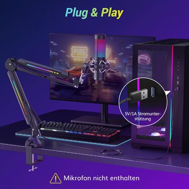 Мікрофон геймерський TONOR T90 з RGB підсвіткою та тримачем - професійний мікрофон для стрімінгу та ігор