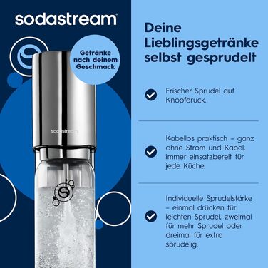 Сифон для газування води SodaStream ENSO з пляшкою 1л та циліндром CO2, сріблястий