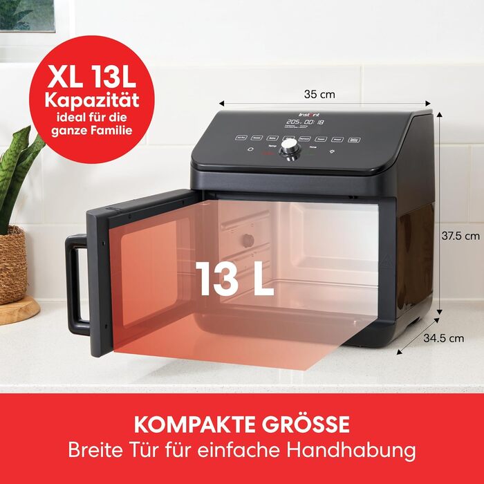 Інноваційна безмасляна аерофритюрниця/духовка Instant 13 л XXL, 1700 Вт, 9 програм: фритюр, гриль, запікання, тост, розігрів, дегідрація, бродіння, з обертовим рожном