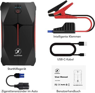Powerbank для запуску авто FLYLINKTECH 4000A, 12V. Запуск до 9L бензину/8.5L дизеля. IP67, водонепроникний. LED, USB та USB-C.