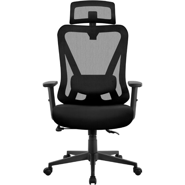Ергономічне офісне крісло Yaheetech з підголівником та підтримкою попереку, дихаюча сітка, S-подібна спинка, поворотне на 360°, чорне