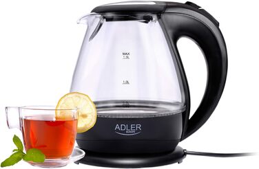 Електричний чайник Adler AD 1224, 1.7 л, чорний/прозорий, 2200 Вт