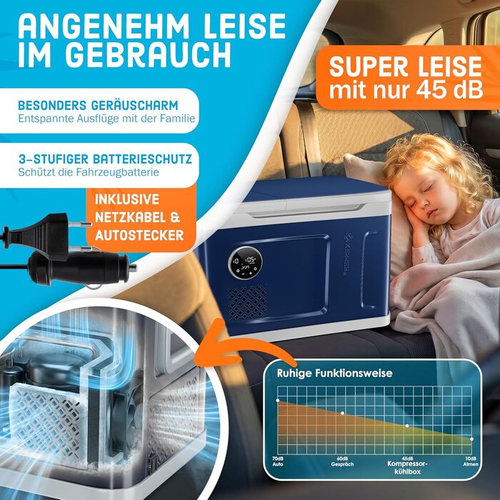 KESSER® Компресорний автомобільний холодильник-морозильник 2-в-1, 49л, -20°C, 12/24/230V, Navy Blue/Light Grey