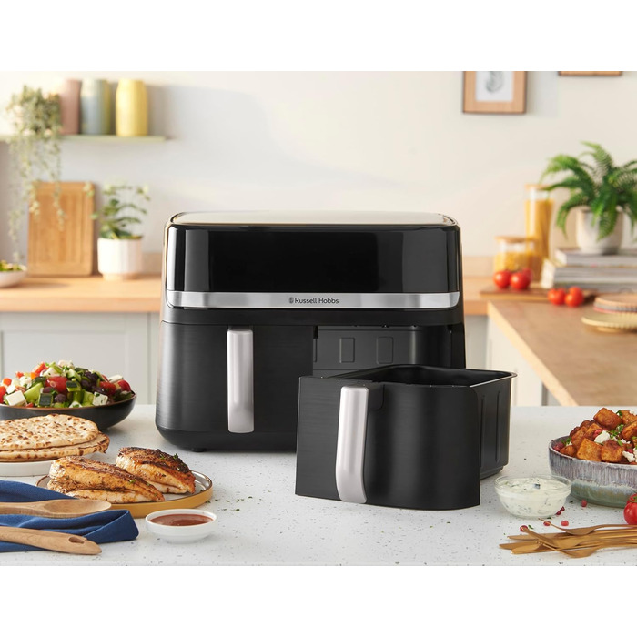 Аерофритюрниця Russell Hobbs SatisFry 9 л, 2 камери, 9 програм, тиха, без олії, посудомийна, до 200°C, функція підтримки тепла
