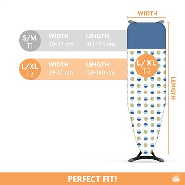 LaundrySpecialist® Чохол для прасувальної дошки L/XL 134x49 см з термостійкою зоною паркування, блакитний – комфортний, захист від пригару