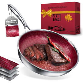 Сковорода FIXLINE Black Forest Red Edition 28 см, антипригарне покриття без ПФОА, для всіх плит і індукції, духовка до 250°C, легке очищення, подарункова упаковка