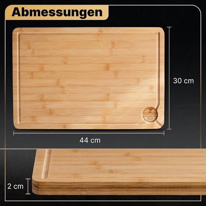 Набір кухонних дощок Deer & Oak з бамбука XXL та велика (43x30 & 38x25 см), попередньо оброблені олією, для м'яса та овочів