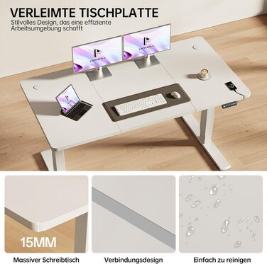 Регульований комп'ютерний стіл Homall з USB-портом 120x60 см, білий - ергономічний стіл для дому та офісу