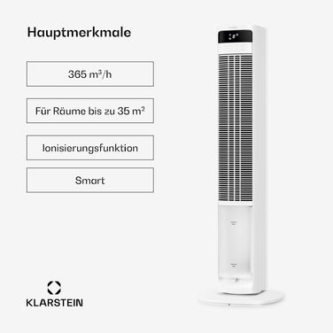 Кліматичний комплекс Klarstein 5-в-1: мобільний кондиціонер, вентилятор, зволожувач, очищувач повітря, нічний режим, 360 м³/год, 50 Вт, білий, Smart
