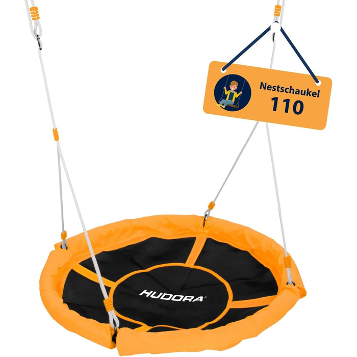 Шоукель HUDORA Nestschaukel 110 - зелено-помаранчевий, до 100 кг, діаметр 110 см, для дому та вулиці, регульована висота, сімейний, для дітей та дорослих
