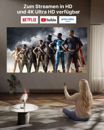 Smart проектор 4K VOPLLS Heimkino: Netflix, 30000 люмен, WiFi 6, Bluetooth, FHD 1080P, Автофокус, Корекція трапеції, Золотий