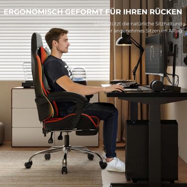 Ігрове крісло Dowinx Ergonomic Gaming Chair з підножкою, навантаження до 150 кг, регульовані підлокітники, офісне крісло для ПК, червоне