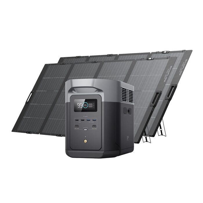 Портативна зарядна станція EcoFlow DELTA 2 Max, 2048 Вт·год, потужність 3000 Вт (з 2 додатковими акумуляторами по 400 Вт)