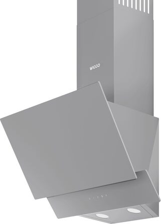 Похила витяжка для кухні Wiggo 50 см, сіра з LED-дисплеєм, продуктивність 300 м³/год, режими відведення та рециркуляції повітря, скляний фасад, у комплекті жировий та 2 вугільні фільтри