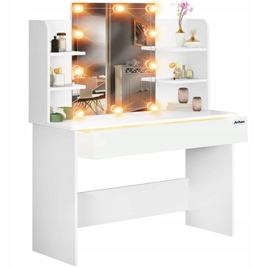 Туалетний столик Casaria, білий МДФ, 108x40x140 см, з LED-підсвіткою