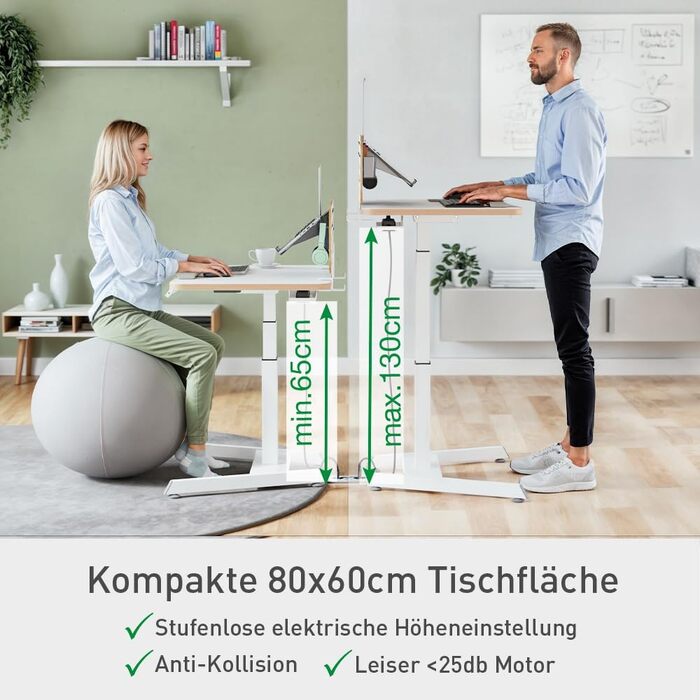 Регульований стіл Leitz Ergo Compact 80x60 см, білий - електричний, для офісу та дому, до 80 кг, з нагадуванням про зміну положення