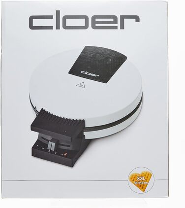 Вафельниця Cloer 1200 Вт для класичних вафель XXL, діаметр 19,5 см, сталева, біла, без сигналу