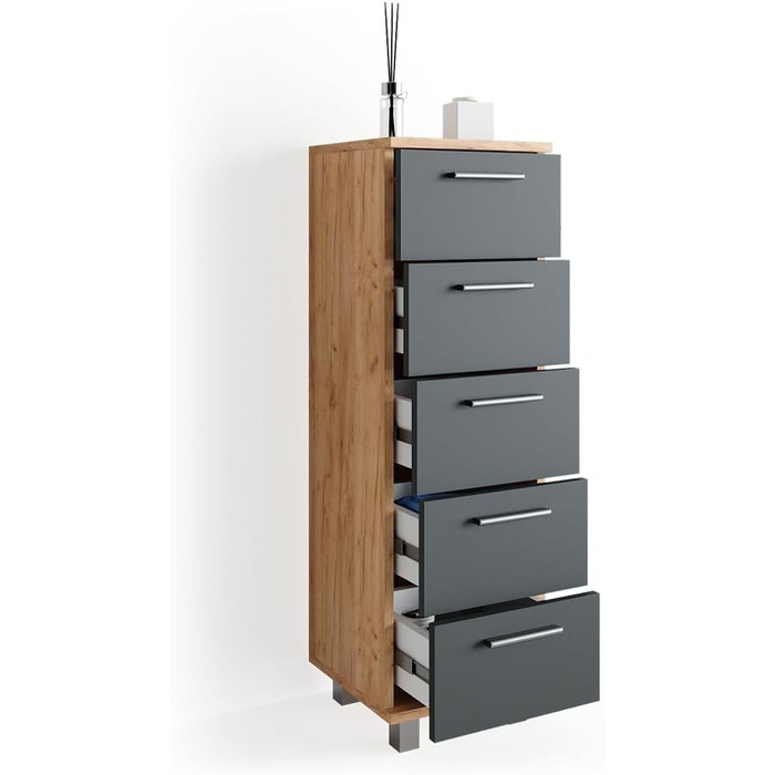 Шафа для ванної Vicco Ilias, дуб/антрацит, 30x95 см, Goldkraft