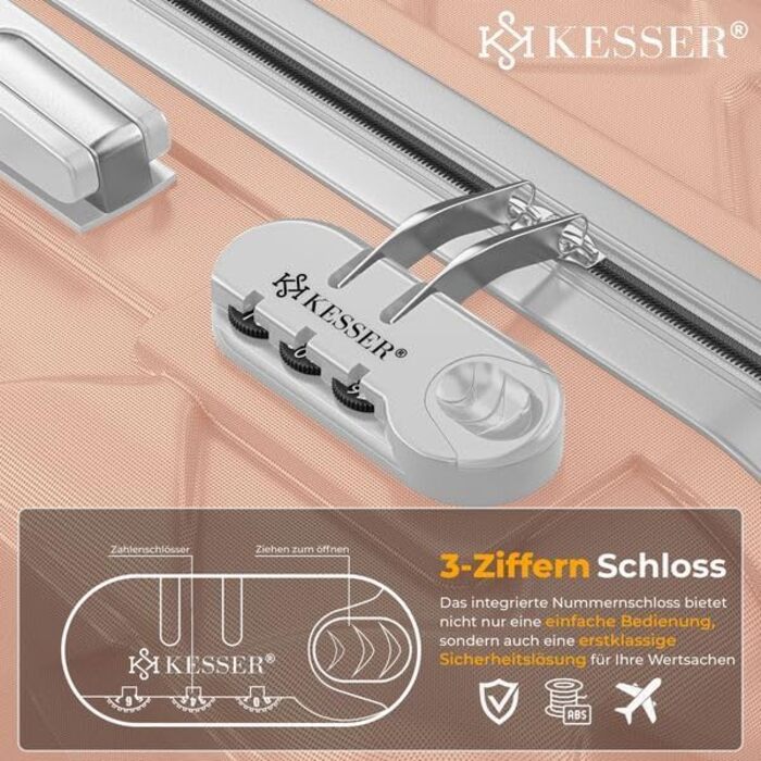 Чемодан KESSER® 84L з ABS-пластику з кодовим замком, вагами та органайзером | Валіза на колесах для подорожей та бізнесу (Nude Grey, 55 см)