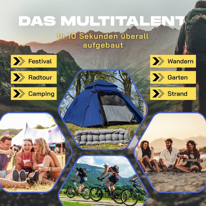 Намет Lumaland Outdoor Pop Up для 2-3 осіб, купольний, швидкорозкладний, для кемпінгу, подорожей, трекінгу та фестивалів, 215x195x120 см, з сумкою