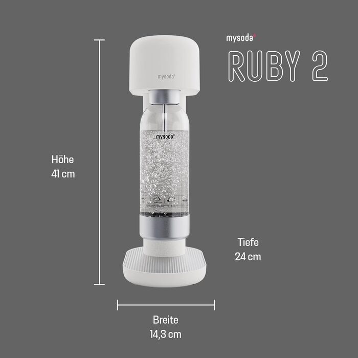 Сифон для газування води Mysoda Ruby 2 з алюмінієвим корпусом та пляшкою 1 л, біло-сріблястий (без циліндра CO2)