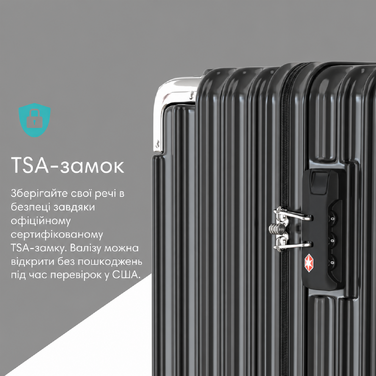 Середній валізний чемодан Voyagoux 71 л, жорсткий ABS, TSA-замок, 4 колеса, чорний, 27x41x67 см, легкий ручний багаж