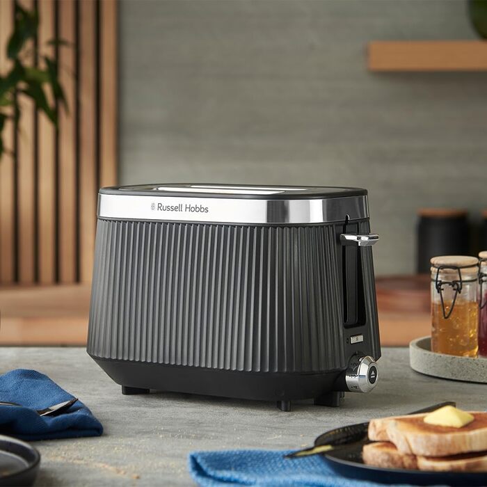 Тостер Russell Hobbs Brontë Stone 26761-56 (2 тости, чорний) з 6 режимами, підігрівом, розморожуванням та підйомним механізмом