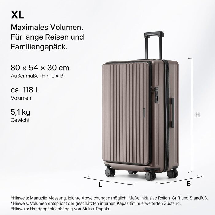 Валіза для подорожей Münicase XL 80 см з відділенням для ноутбука та TSA-замком, колір Coffee