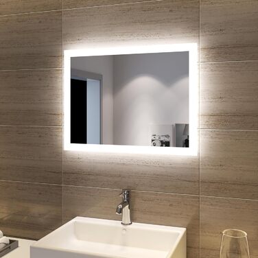 LED дзеркало для ванної кімнати SONNI 60x50 см з підсвічуванням, IP44, вертикальна/горизонтальна установка