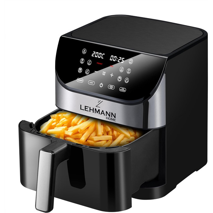 Аерофритюрниця Lehmann 6 л, 10 програм, 1500 Вт, з таймером і LED-екраном, температура 76-200°C, олії не потребує