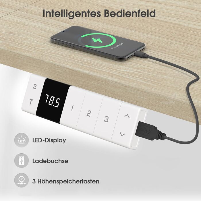 Регульований по висоті офісний стіл TRIUMPHKEY 120x80 см з USB-C, лотком для кабелів, пам'яттю на 3 положення, бежевий