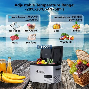 Автомобільний холодильник Alpicool T60 компресорний 40л (-20°C до +20°C) 12V/220V для авто, кемпінгу, човна з USB