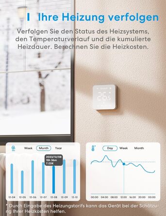Meross Matter Термостат для радіатора Wi-Fi, сумісний з HomeKit, Alexa та Google Assistant (для опалення будинку/теплої підлоги)