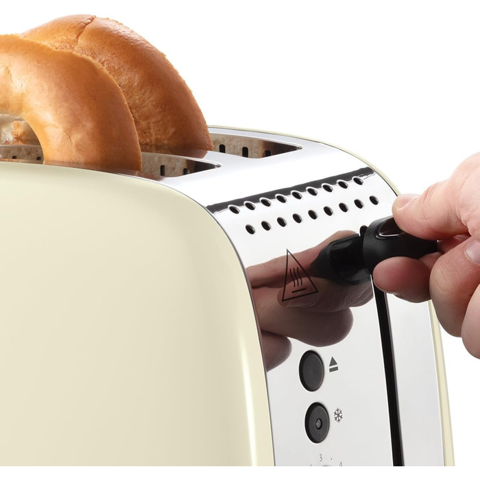 Тостер Russell Hobbs Colours Plus Edelstahl Creme на 2 тости, нержавіюча сталь - з підставкою для булочок, 6 режимів підсмажування, розморожування, Lift & Look, 1600 Вт