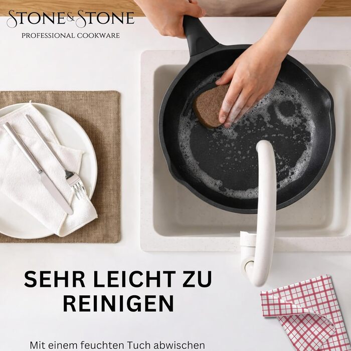 Набір сковорідок Stone&Stone для індукційних та газових плит (4 шт), керамічне антипригарне покриття, 20/24/28/32 см, без PFAS/PFOA/PTFE, з кришками