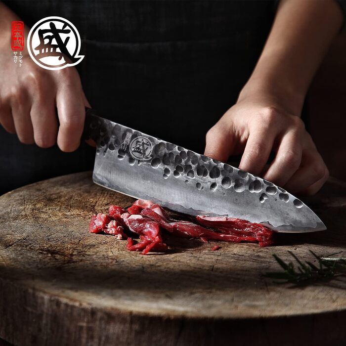 Японський ніж MITSUMOTO SAKARI Gyuto 22 см, ручка з рожевого дерева, сталь з високим вмістом вуглецю, в подарунковій коробці