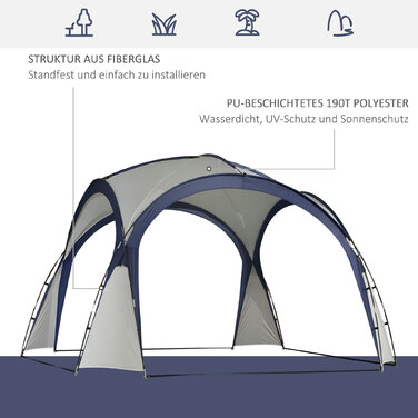 Outsunny Кемпінговий намет Садовий намет Marquee Party Tent Сонцезахисний козирок Атмосферостійкий стовп зі скловолокна + поліестеровий кремовий білий + синій 3.5 x 3.5 x 2.3 м