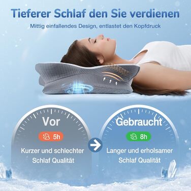 Ортопедична подушка для шиї з Memory Foam, сертифікат Oeko-TEX®, ергономічна подушка для сну на боці, спині та животі, сірого кольору