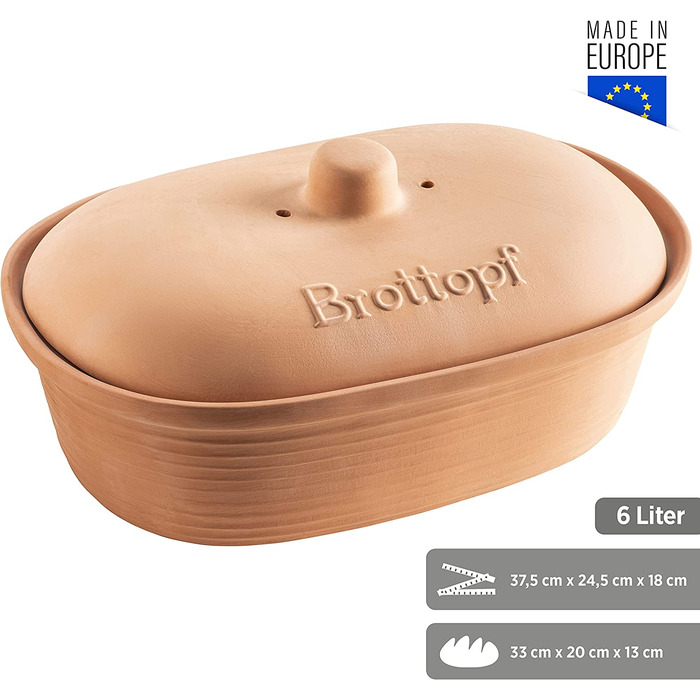 Керамічна хлібниця MÄSER Ceramica овальна з натуральної глини, дихаючий контейнер для зберігання хліба, з ручкою на кришці, не глазурований, коричневий