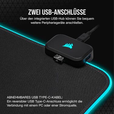 Килимок для миші Corsair MM700 RGB Extended - великий, 930x400 мм, з підсвічуванням RGB, хаб USB, чорний