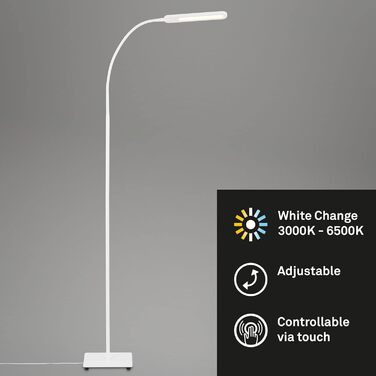 BRILONER LED торшер з димером, сенсорний, регульований теплий і холодний білий, лампа для читання, підлогова лампа для вітальні, світильник стельовий, 20,8x20,8x183 см, білий