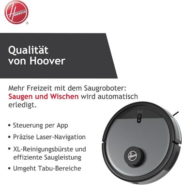 Робот-пилосос Hoover HG5 з функцією вологого прибирання, керуванням через додаток, лазерною навігацією, сенсорами перешкод і автоматичним поверненням на базу – для всіх типів підлог, модель HG530H