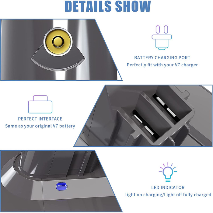 Акумулятор для Dyson V7 6000mAh з 2 фільтрами, сумісний з Animal SV11, Tigger, Absolute, Motorhead Pro, Fluffy, Mattress, запасний акумулятор для пилососа